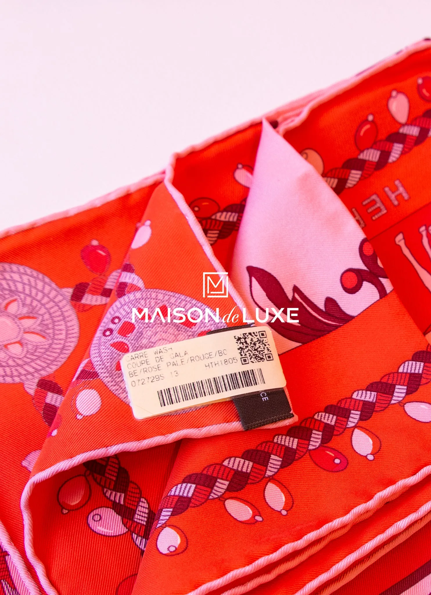 Hermes "Coupe de Gala" Red Pink Wash Twill Silk 90 cm Scarf