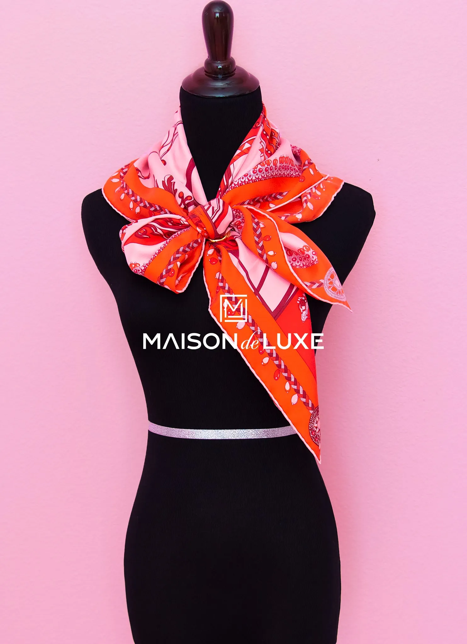 Hermes "Coupe de Gala" Red Pink Wash Twill Silk 90 cm Scarf