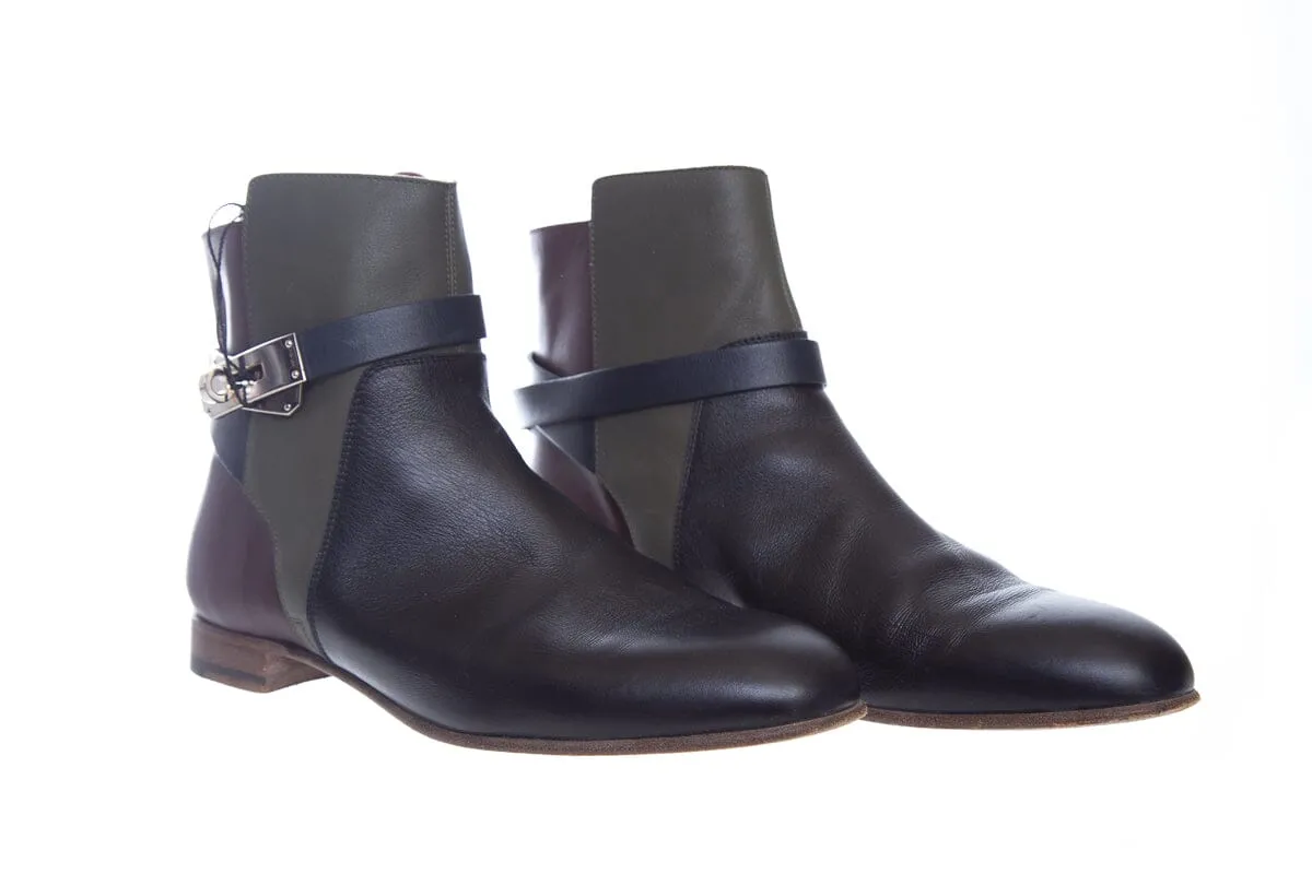 Hermès Black Tri Color Kelly Ankle Booties SZ 39