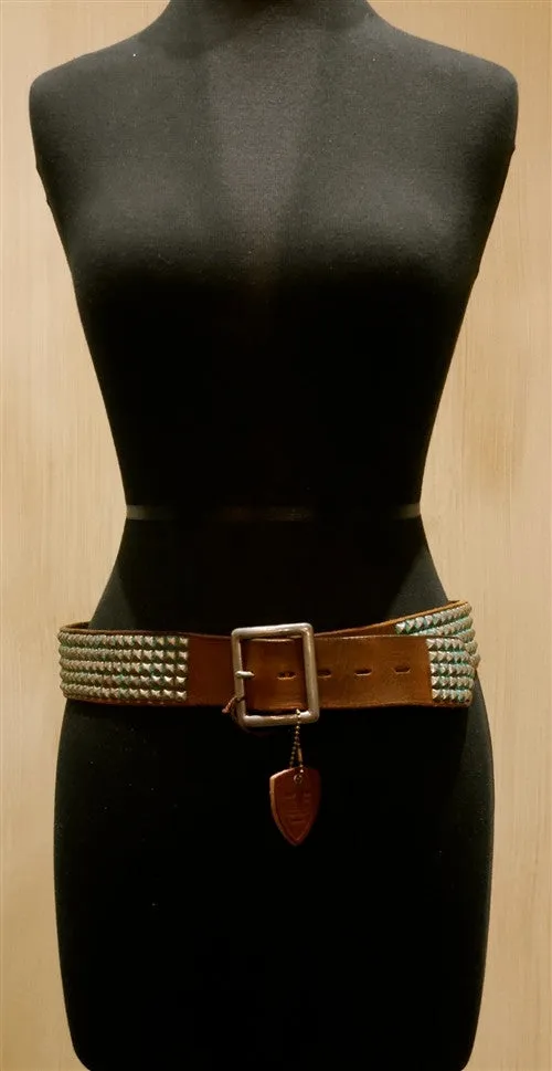 Hollywood Trading Company Teal Studded Brown Belt