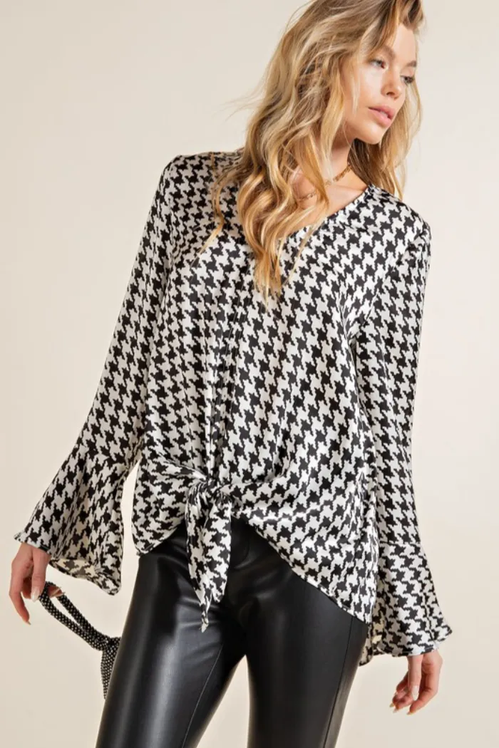 Houndstooth Long Sleeve Top