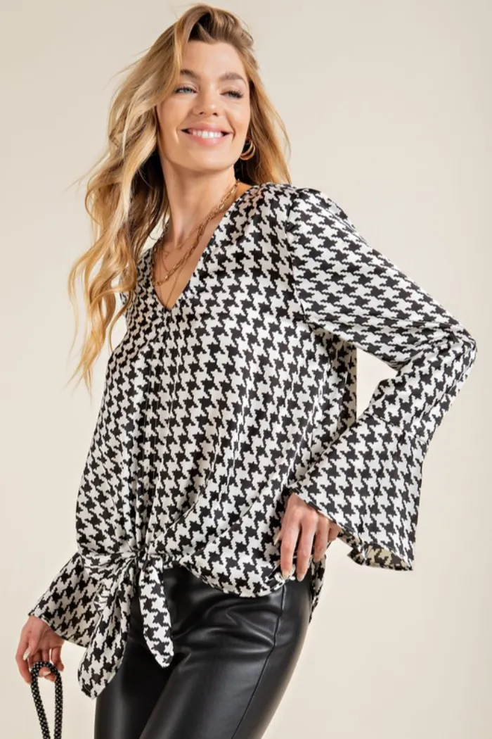 Houndstooth Long Sleeve Top