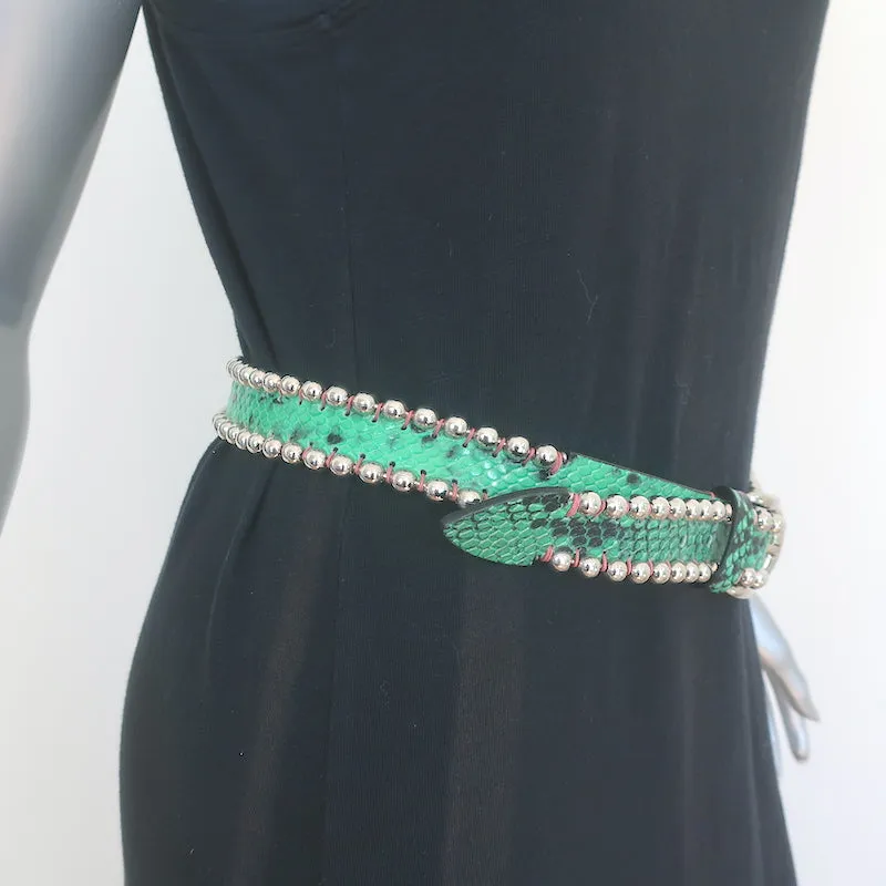 Isabel Marant Tokky Studded Belt Green Python-Embossed Leather Size Small NEW