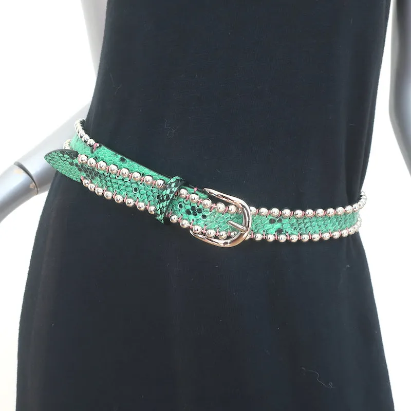 Isabel Marant Tokky Studded Belt Green Python-Embossed Leather Size Small NEW