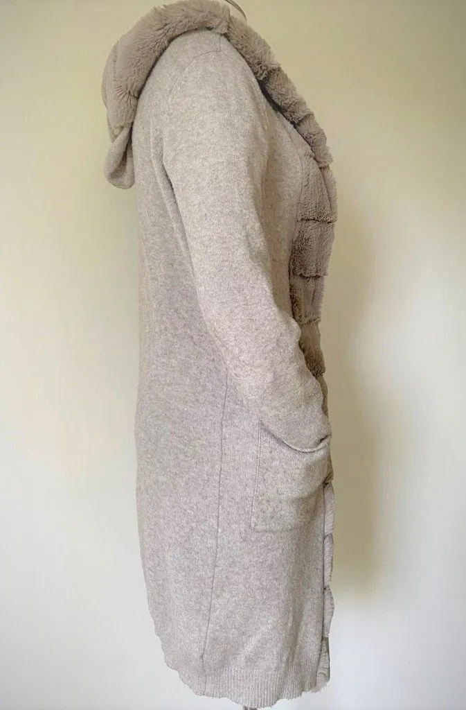 ITALIAN STAR  Fur Trim Cardi - Taupe