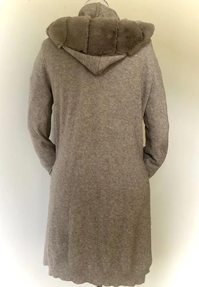 ITALIAN STAR  Fur Trim Cardi - Taupe