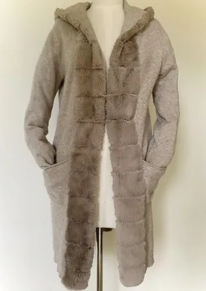 ITALIAN STAR  Fur Trim Cardi - Taupe