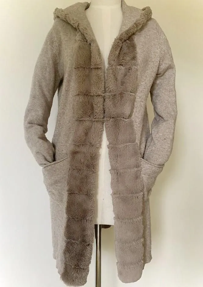 ITALIAN STAR  Fur Trim Cardi - Taupe