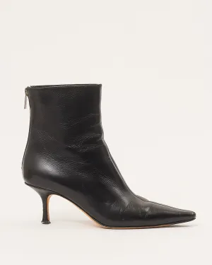 Jimmy Choo Black Leather Pointed Toe Kitten Heel Booties - 37