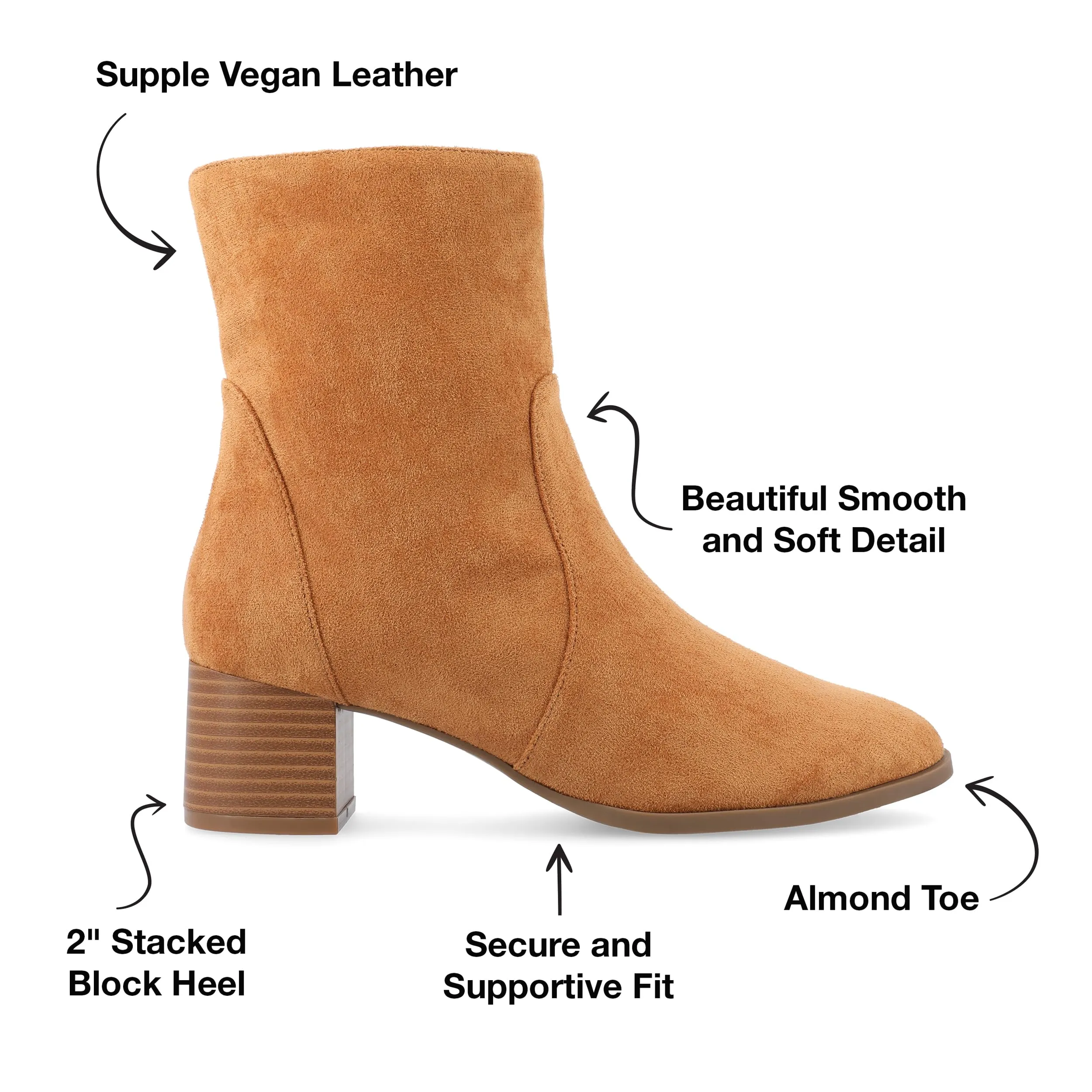 Journee Womens Tru Comfort Foam Hayven Wide Width Stacked Block Heel Almond Toe Booties
