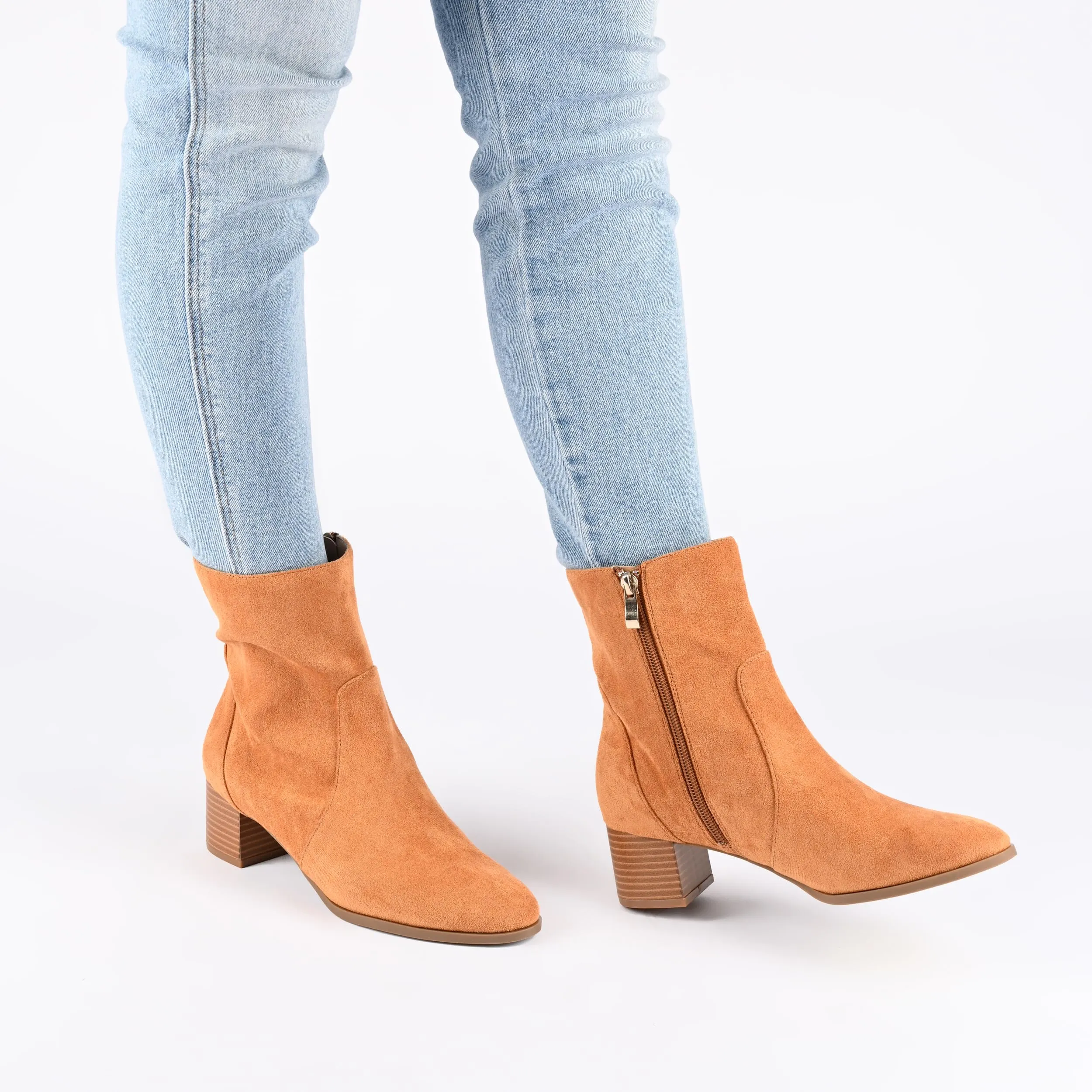 Journee Womens Tru Comfort Foam Hayven Wide Width Stacked Block Heel Almond Toe Booties
