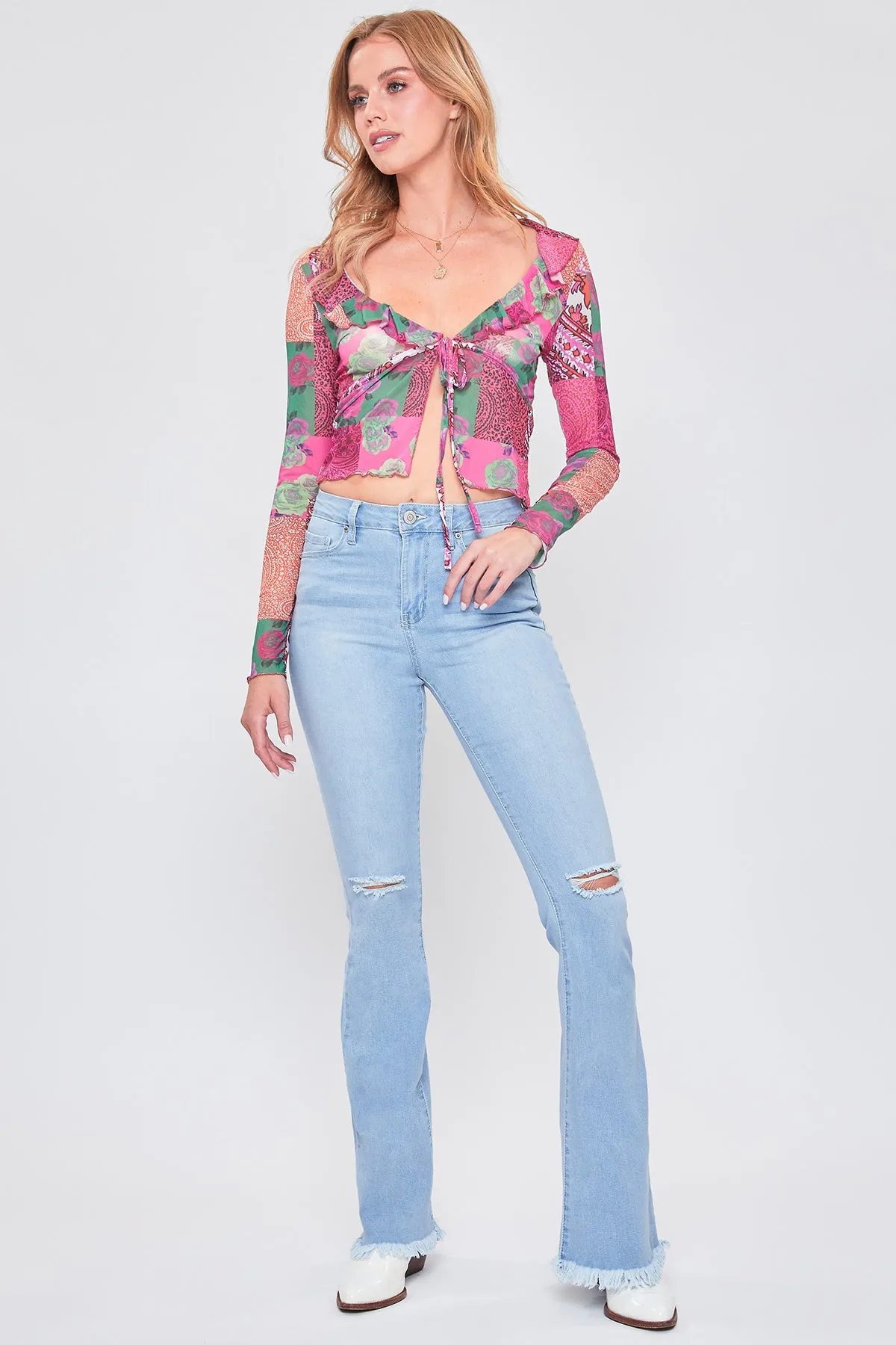 Junior 1-Button High-Rise Fray Hem Flare-Long Inseam, Pacl of 12