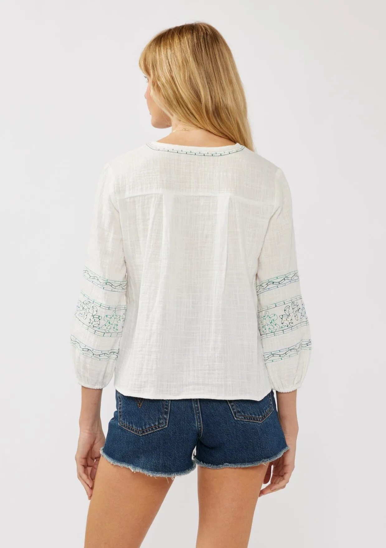 Katya Embroidered Tie Front Top