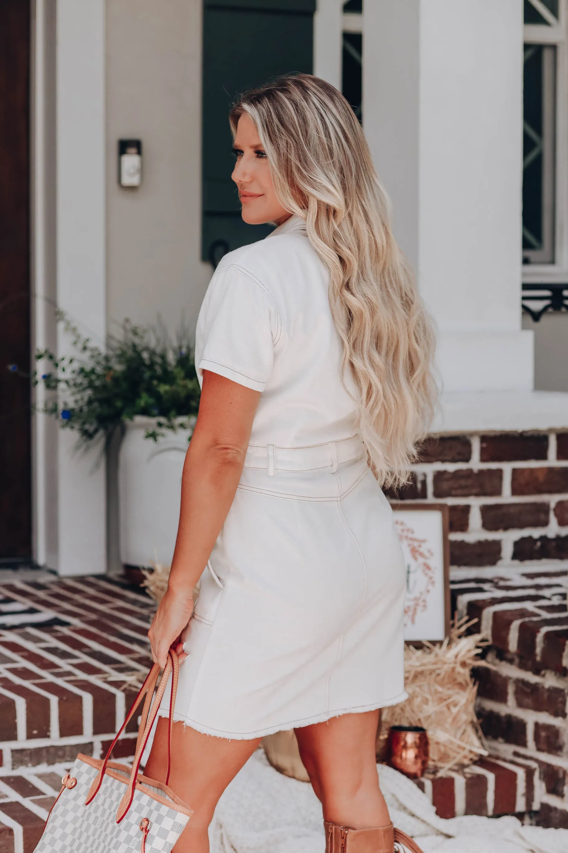 Kennedy Fitted Denim Dress - White