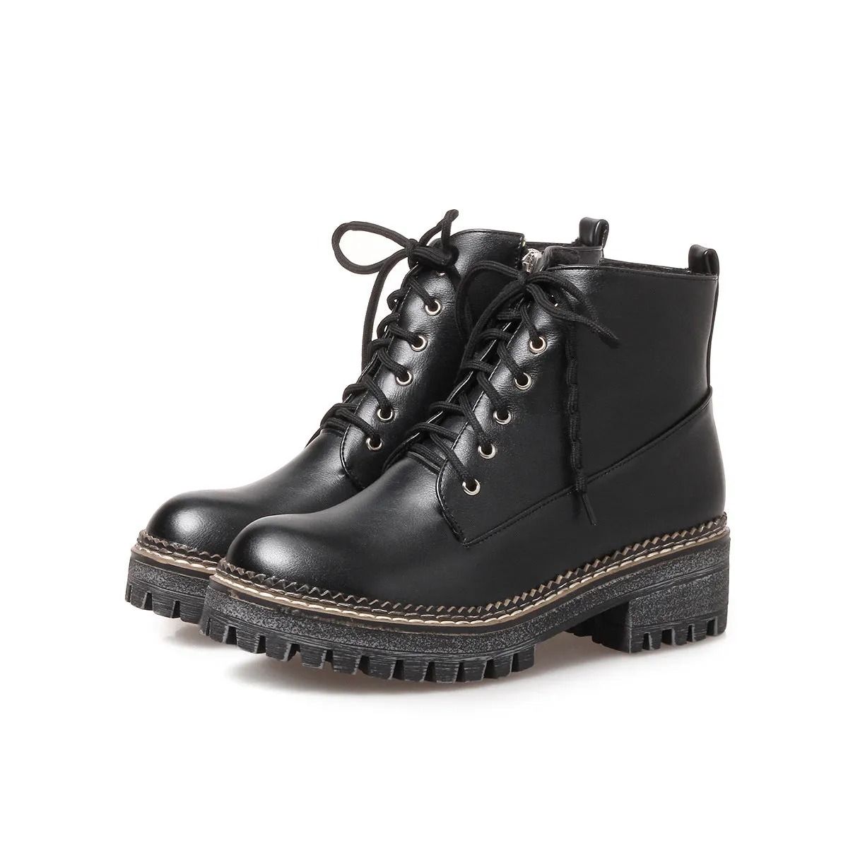 Lace Up Short Boots Autumn Winter Low Heels Ankle Boots Women Shoes