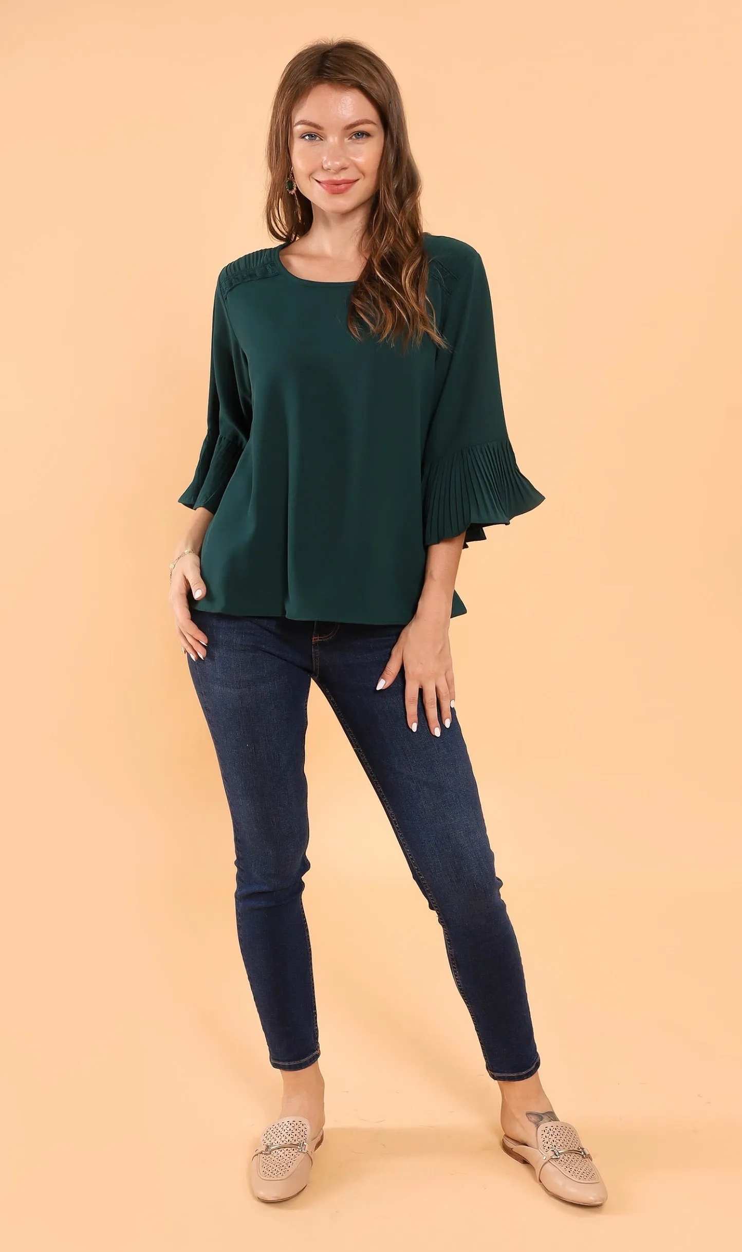 LAYLA Flared-Sleeve Top (Emerald)