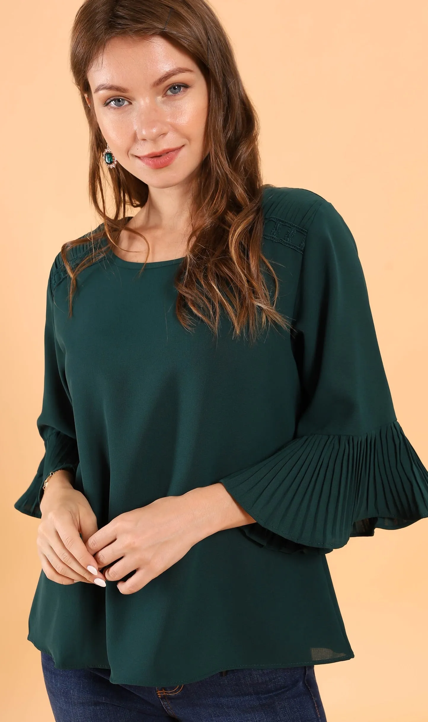 LAYLA Flared-Sleeve Top (Emerald)