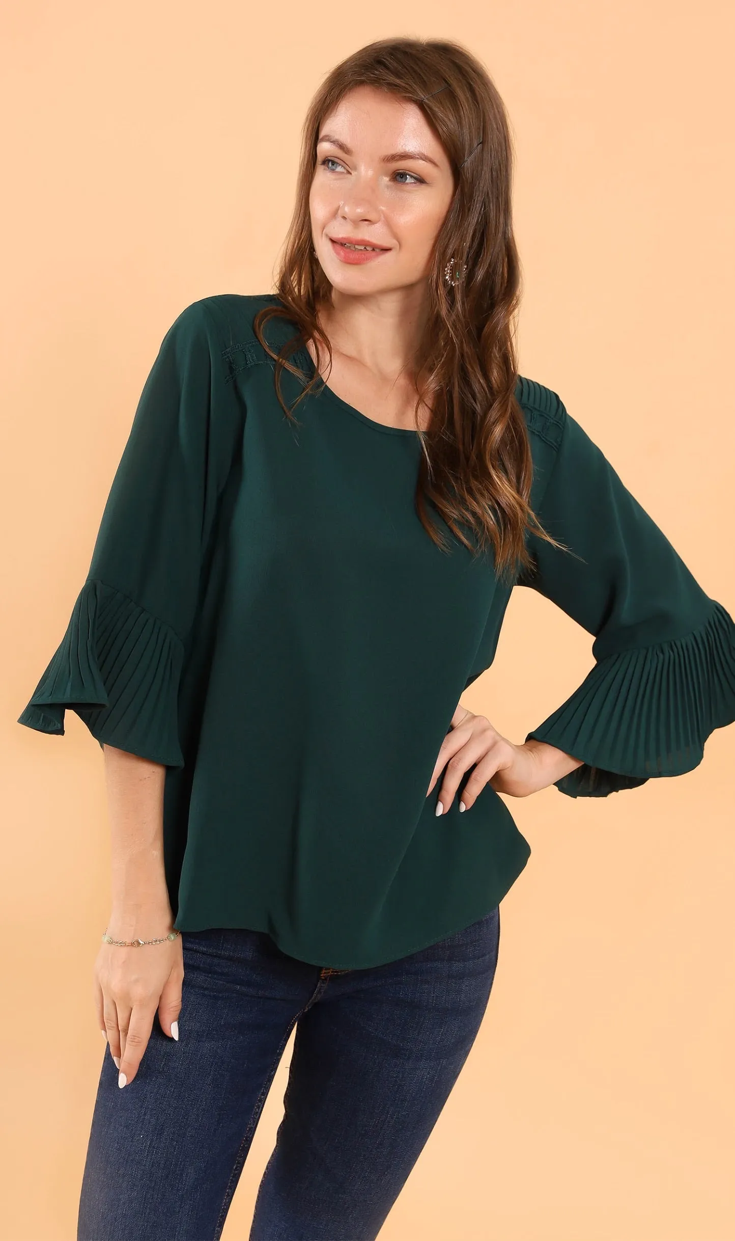 LAYLA Flared-Sleeve Top (Emerald)