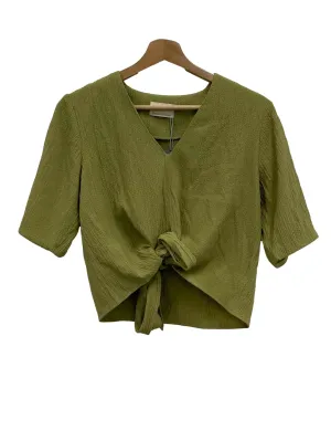 Leaf Green V-Neck Tie Front Top