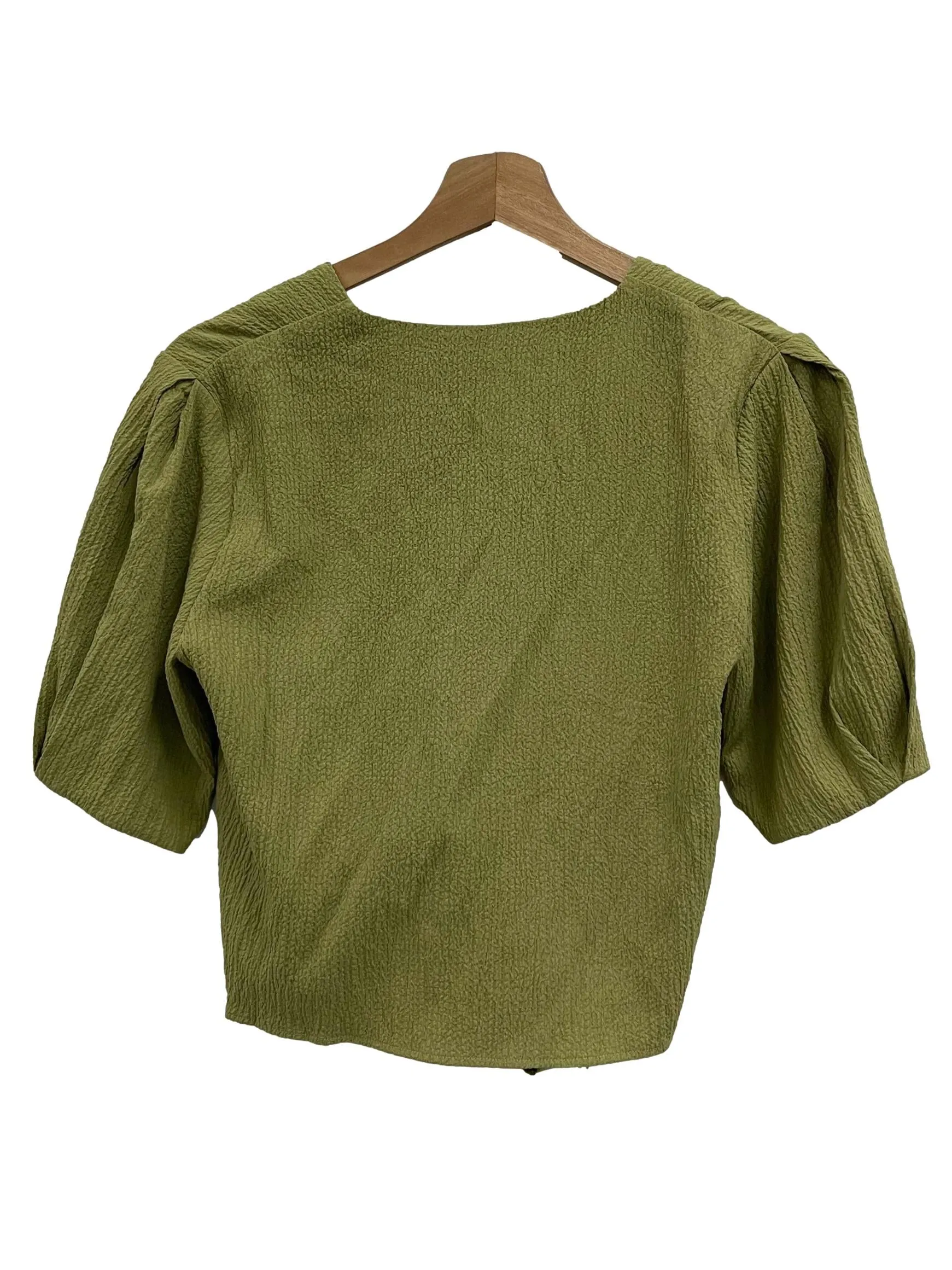 Leaf Green V-Neck Tie Front Top