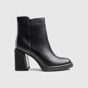 Leather Ankle Heel Dress Boots Black Lar011