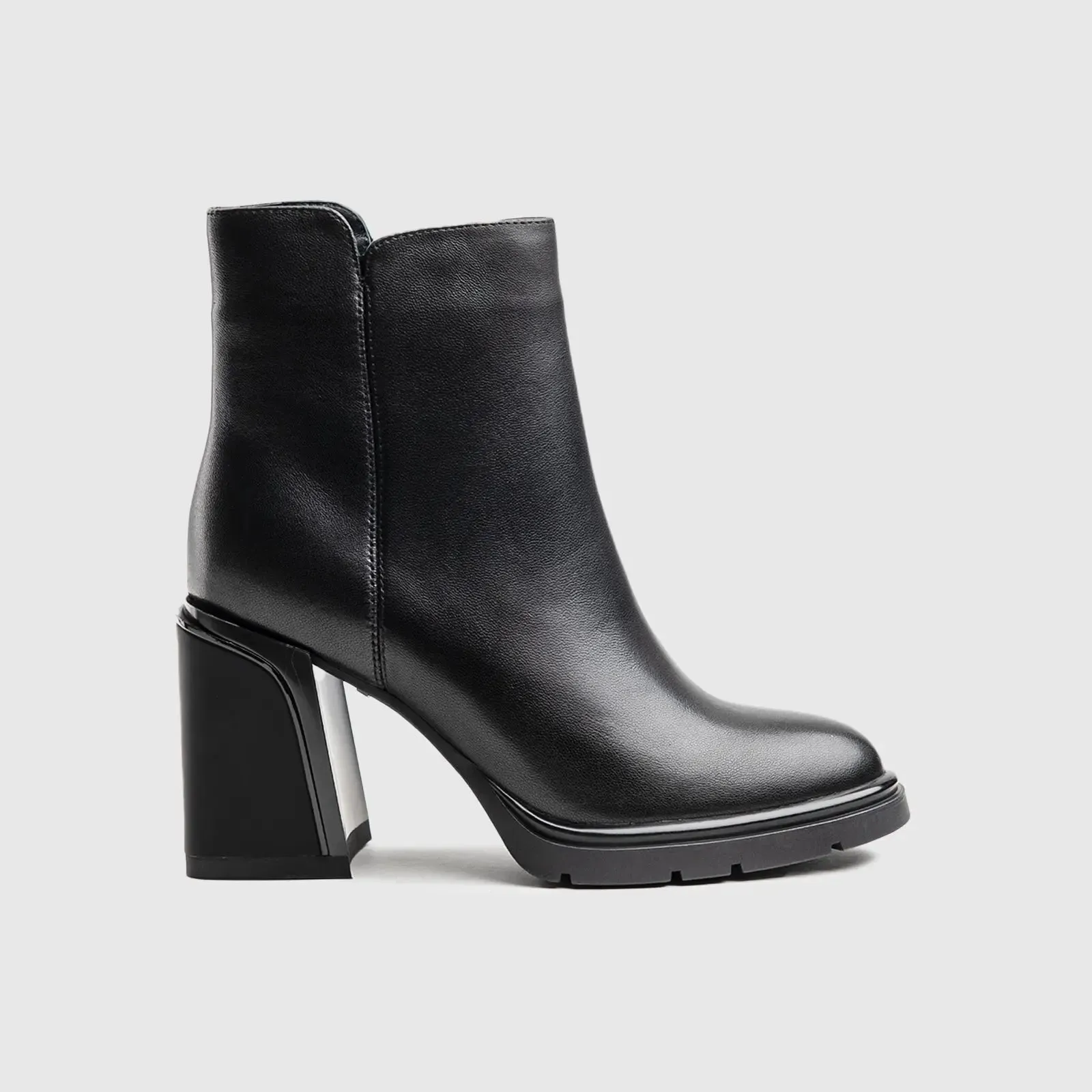 Leather Ankle Heel Dress Boots Black Lar011