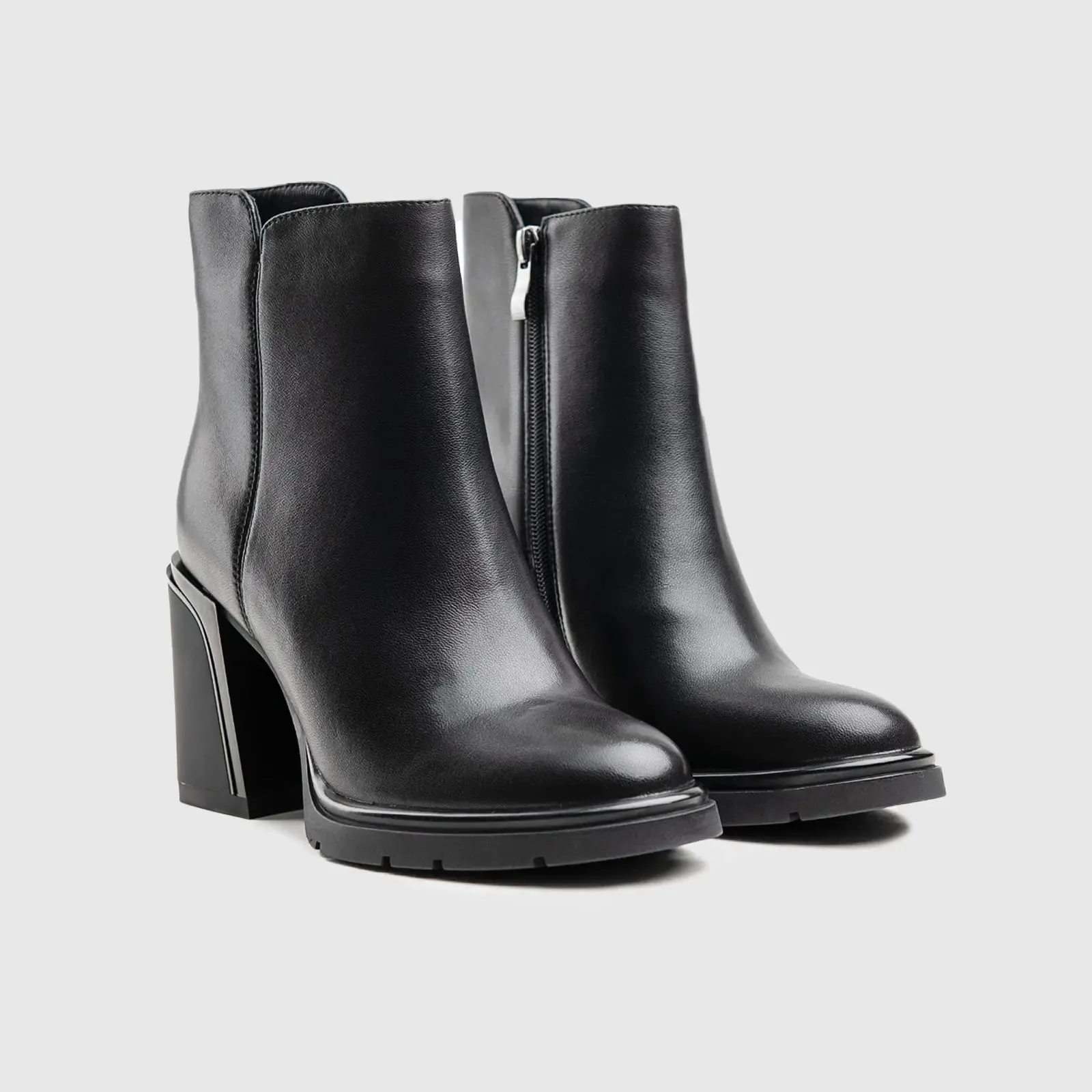 Leather Ankle Heel Dress Boots Black Lar011