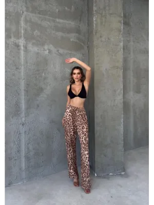 Leopard Patterned Waist Belt Trousers