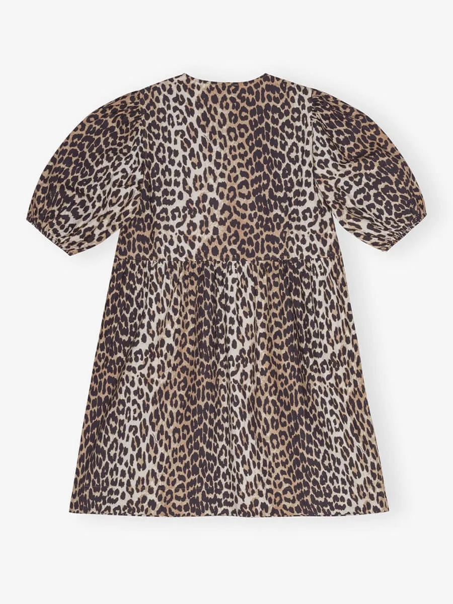 Leopard Printed Cotton Tie String Mini Dress