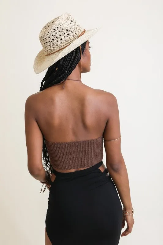 Leto Accessories Lace-Up Halter Knit Bralette