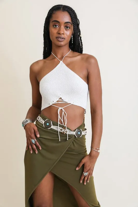 Leto Accessories Lace-Up Halter Knit Bralette
