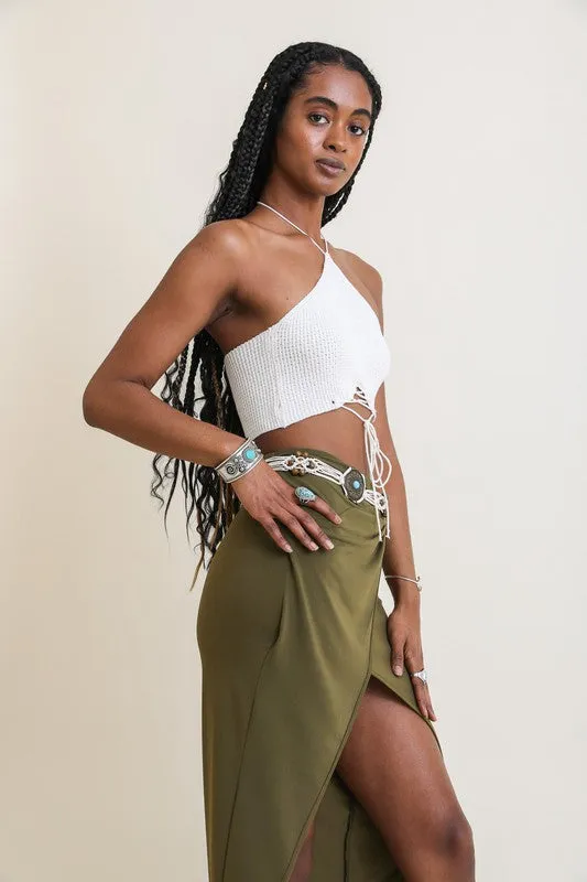 Leto Accessories Lace-Up Halter Knit Bralette