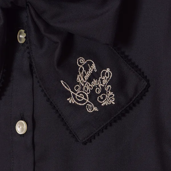Logo Embroidery Ribbon Tie Blouse