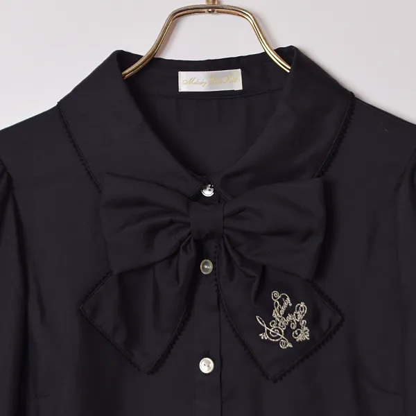 Logo Embroidery Ribbon Tie Blouse