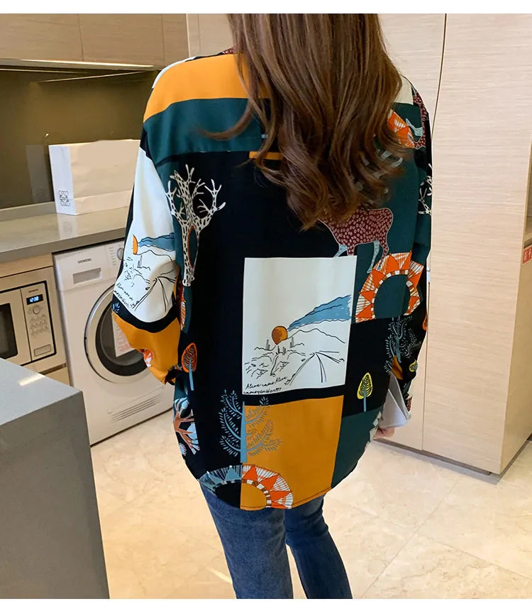 Long Sleeve Art Panorama Blouse Shirt