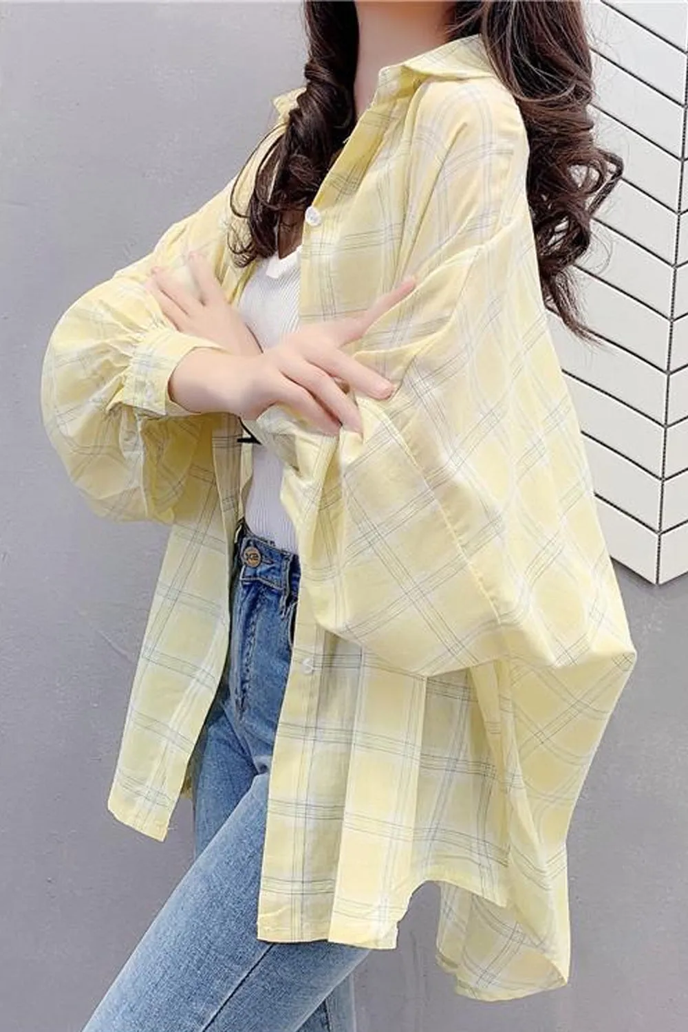 Loose Light Plaid Colors Casual Blouse Shirt