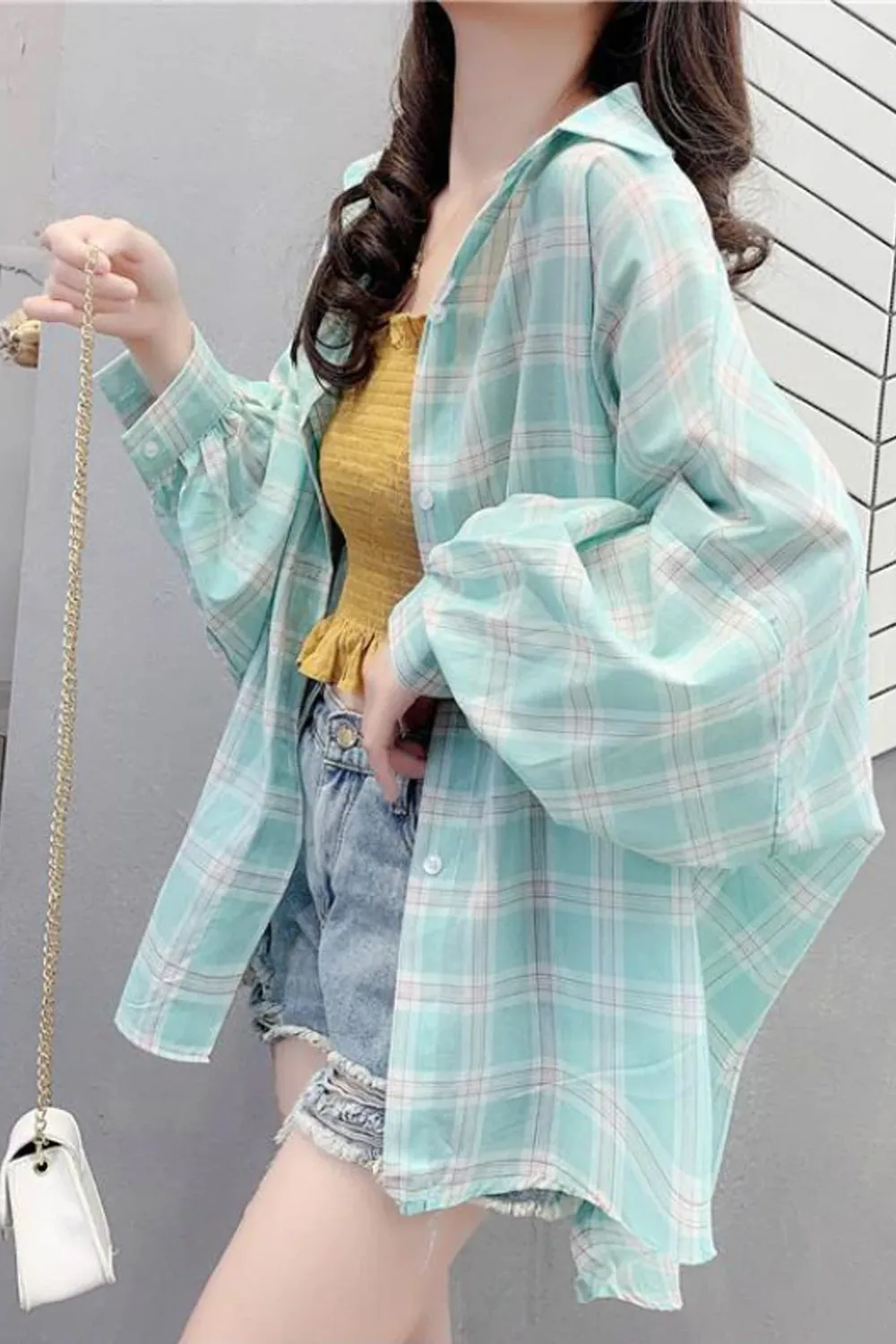Loose Light Plaid Colors Casual Blouse Shirt