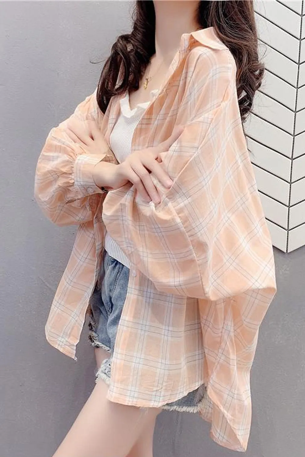 Loose Light Plaid Colors Casual Blouse Shirt