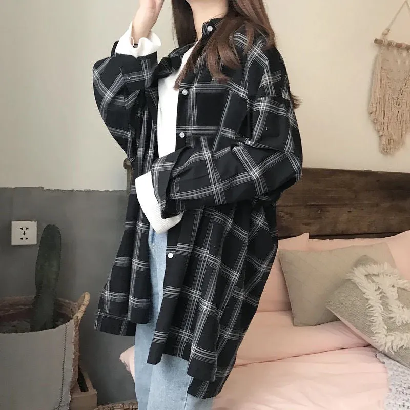 Loose Oversize Casual Plaid Shirt