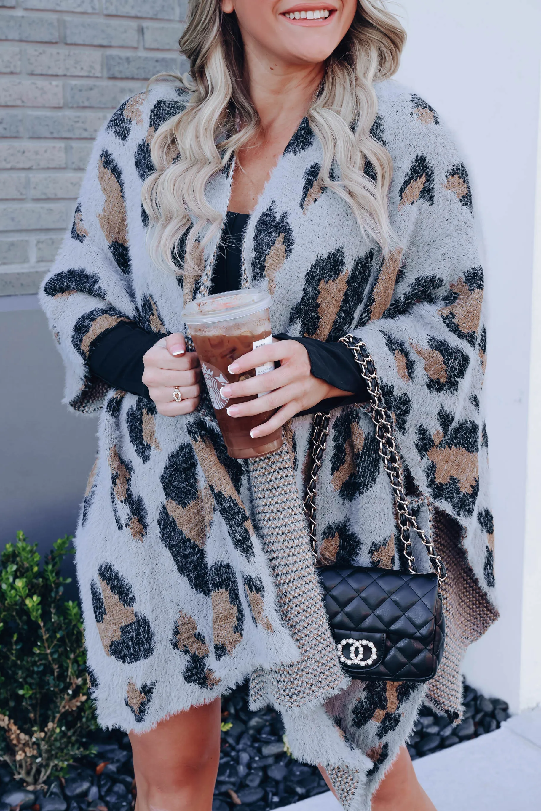 Luling Plush Leopard Kimono - Grey