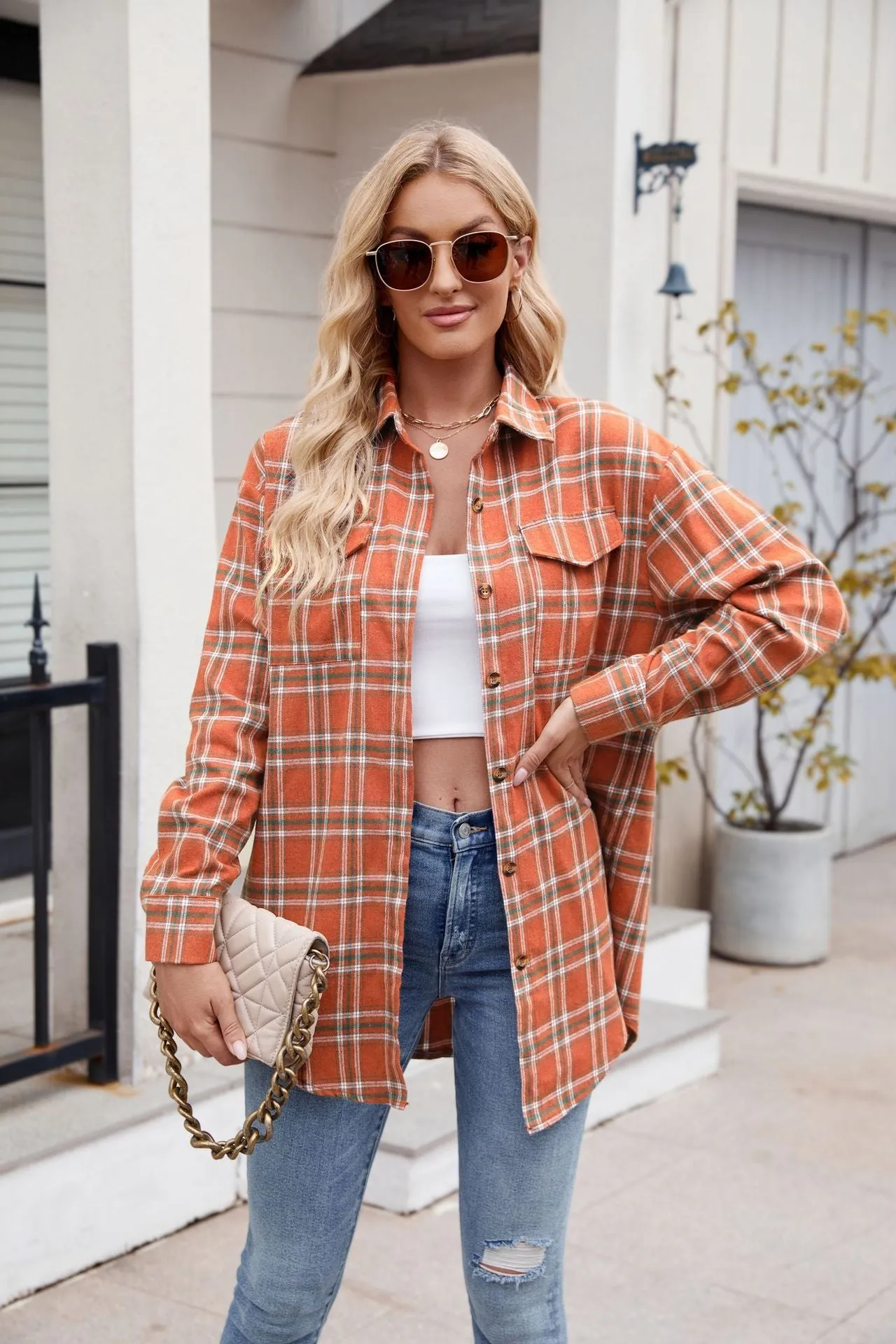 Mandy Plaid Button Up Long Sleeve Shirt S-2XL