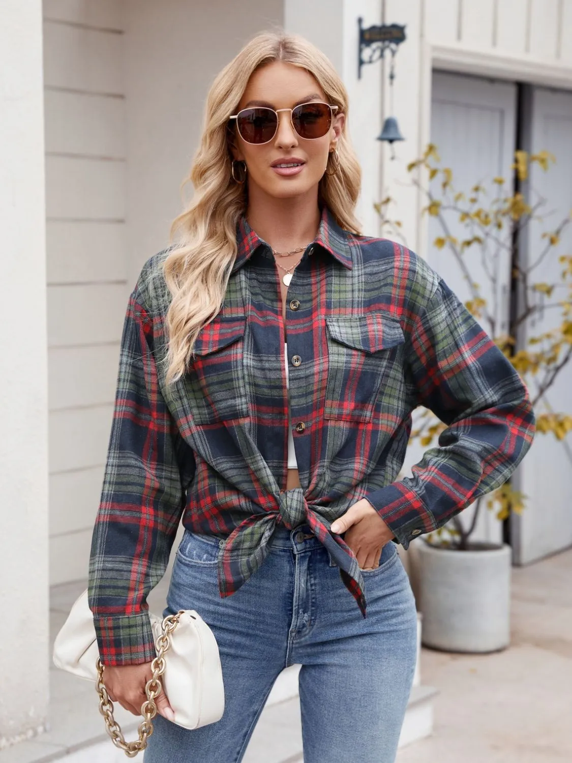 Mandy Plaid Button Up Long Sleeve Shirt S-2XL
