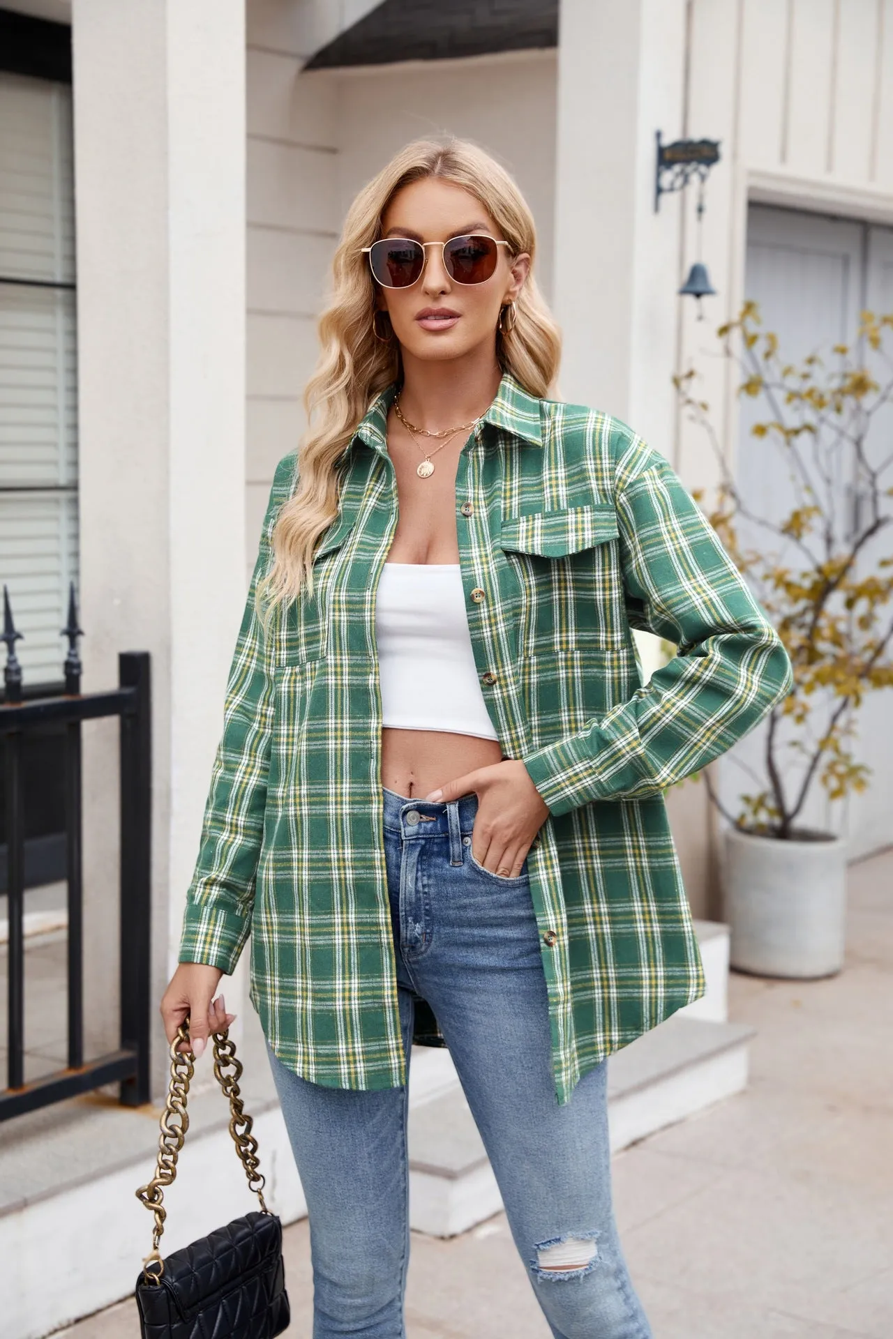 Mandy Plaid Button Up Long Sleeve Shirt S-2XL