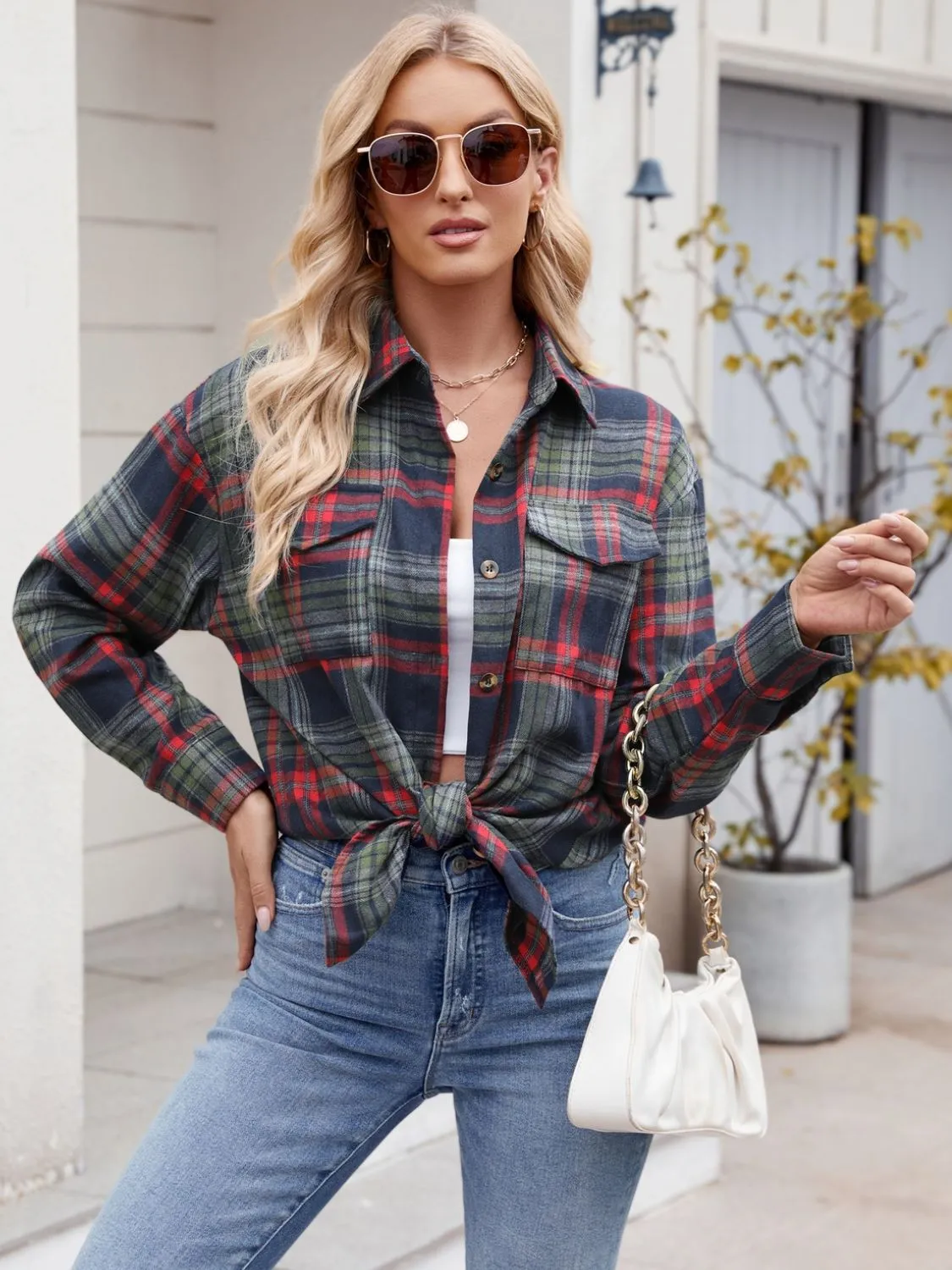 Mandy Plaid Button Up Long Sleeve Shirt S-2XL