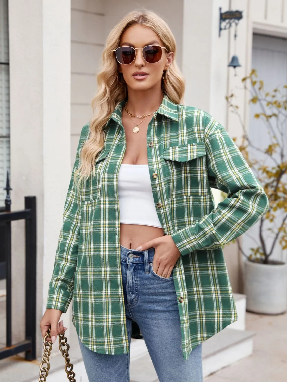Mandy Plaid Button Up Long Sleeve Shirt S-2XL