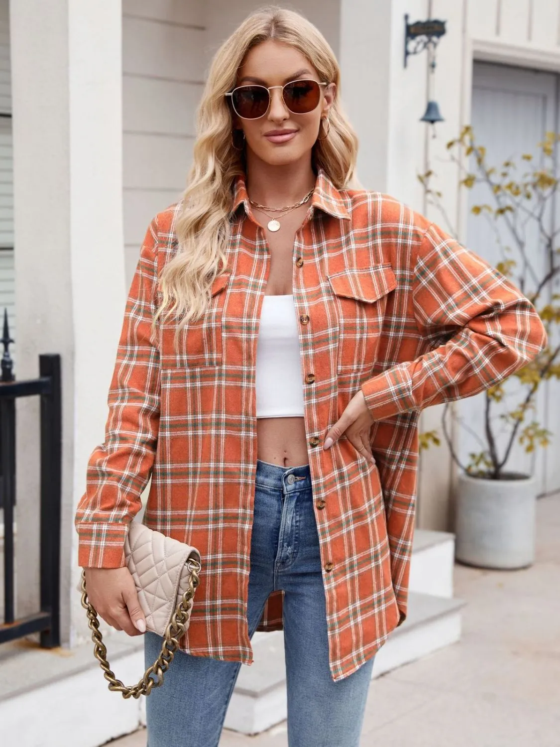 Mandy Plaid Button Up Long Sleeve Shirt S-2XL