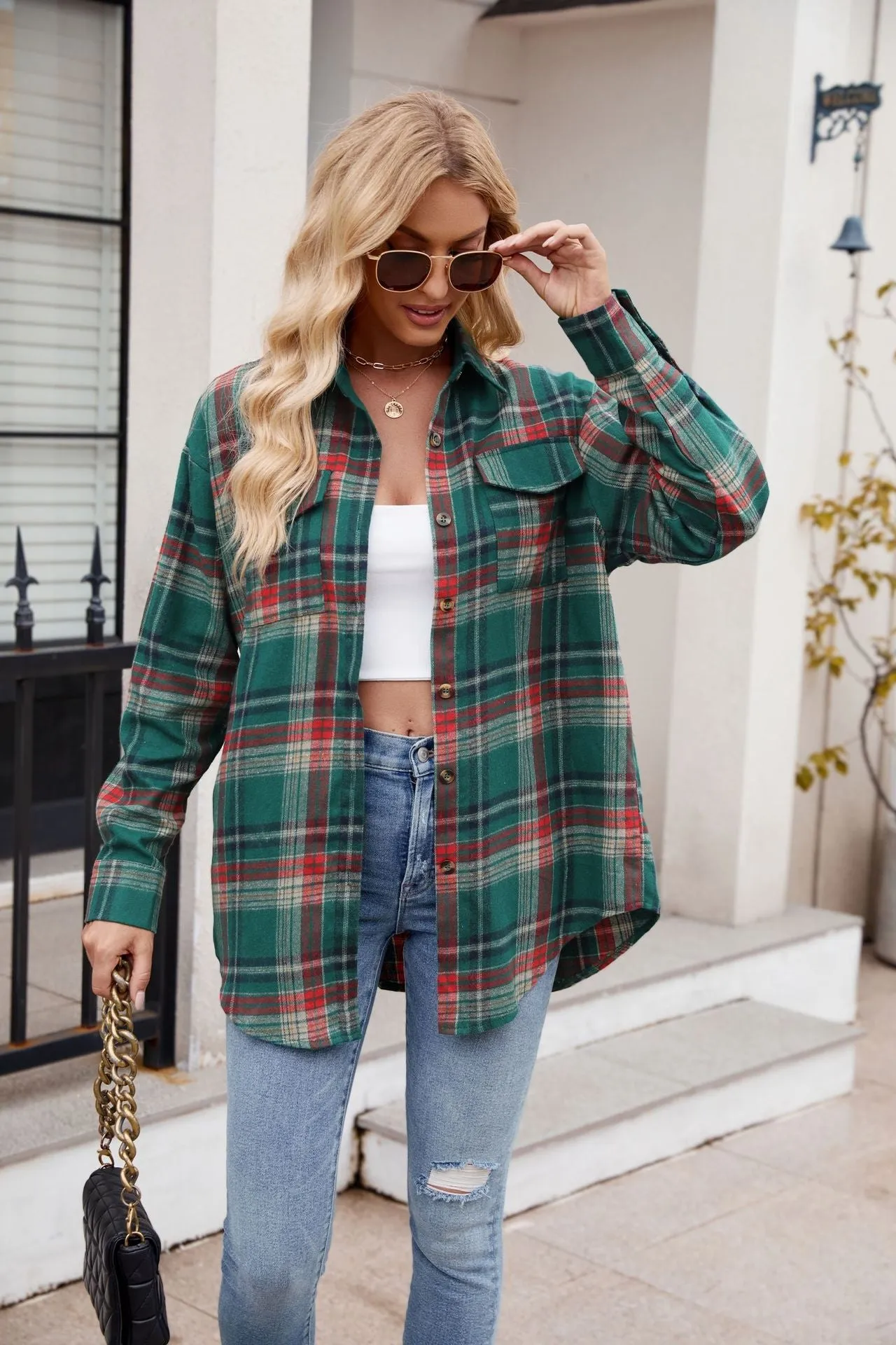 Mandy Plaid Button Up Long Sleeve Shirt S-2XL