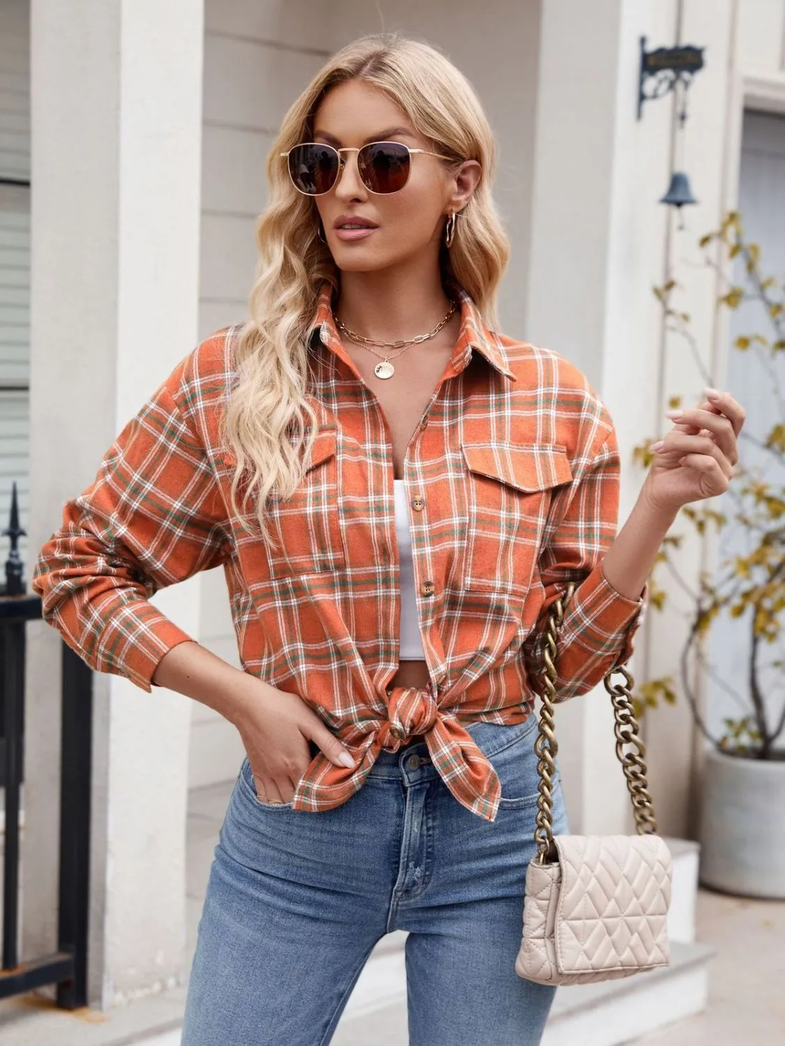 Mandy Plaid Button Up Long Sleeve Shirt S-2XL
