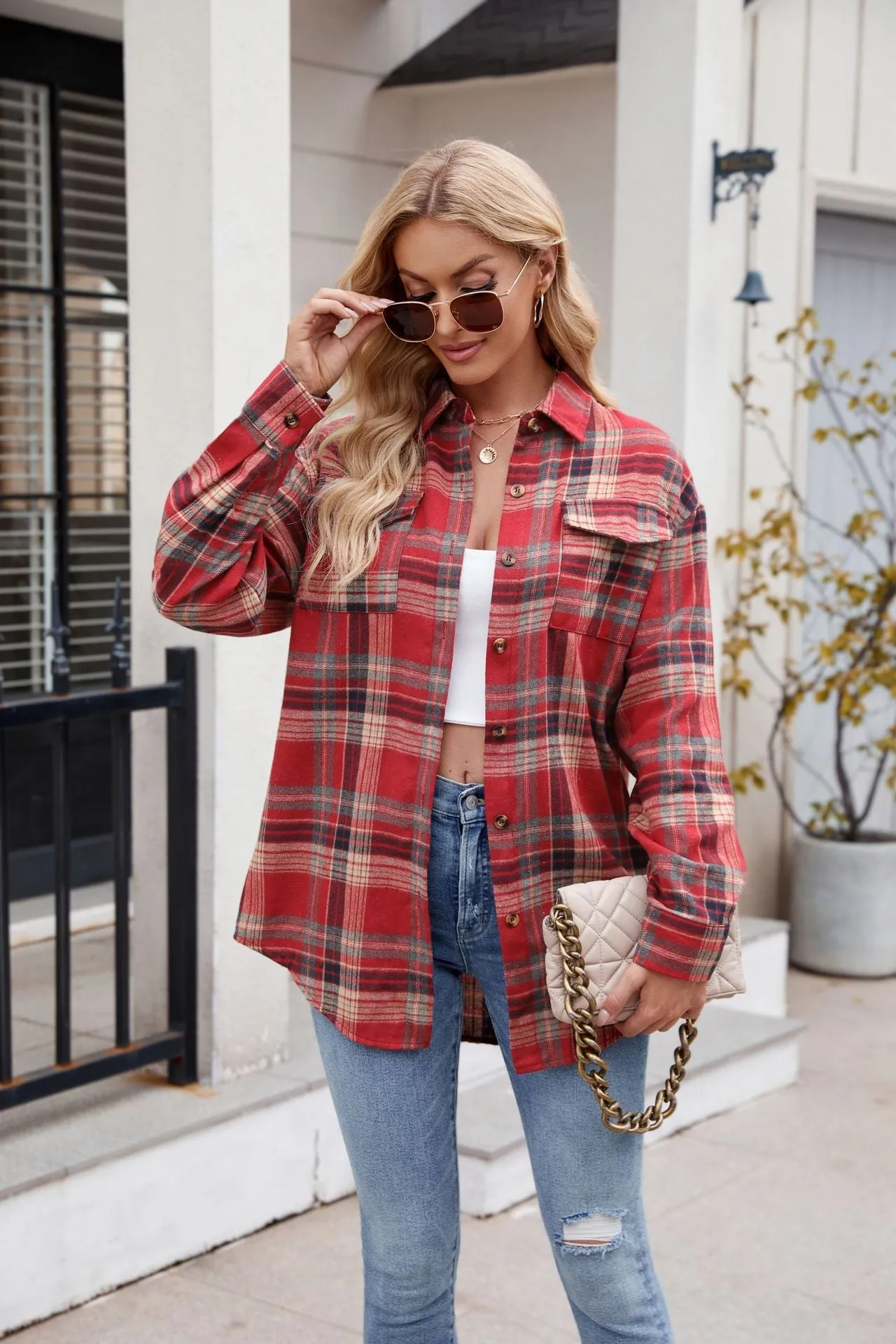 Mandy Plaid Button Up Long Sleeve Shirt S-2XL
