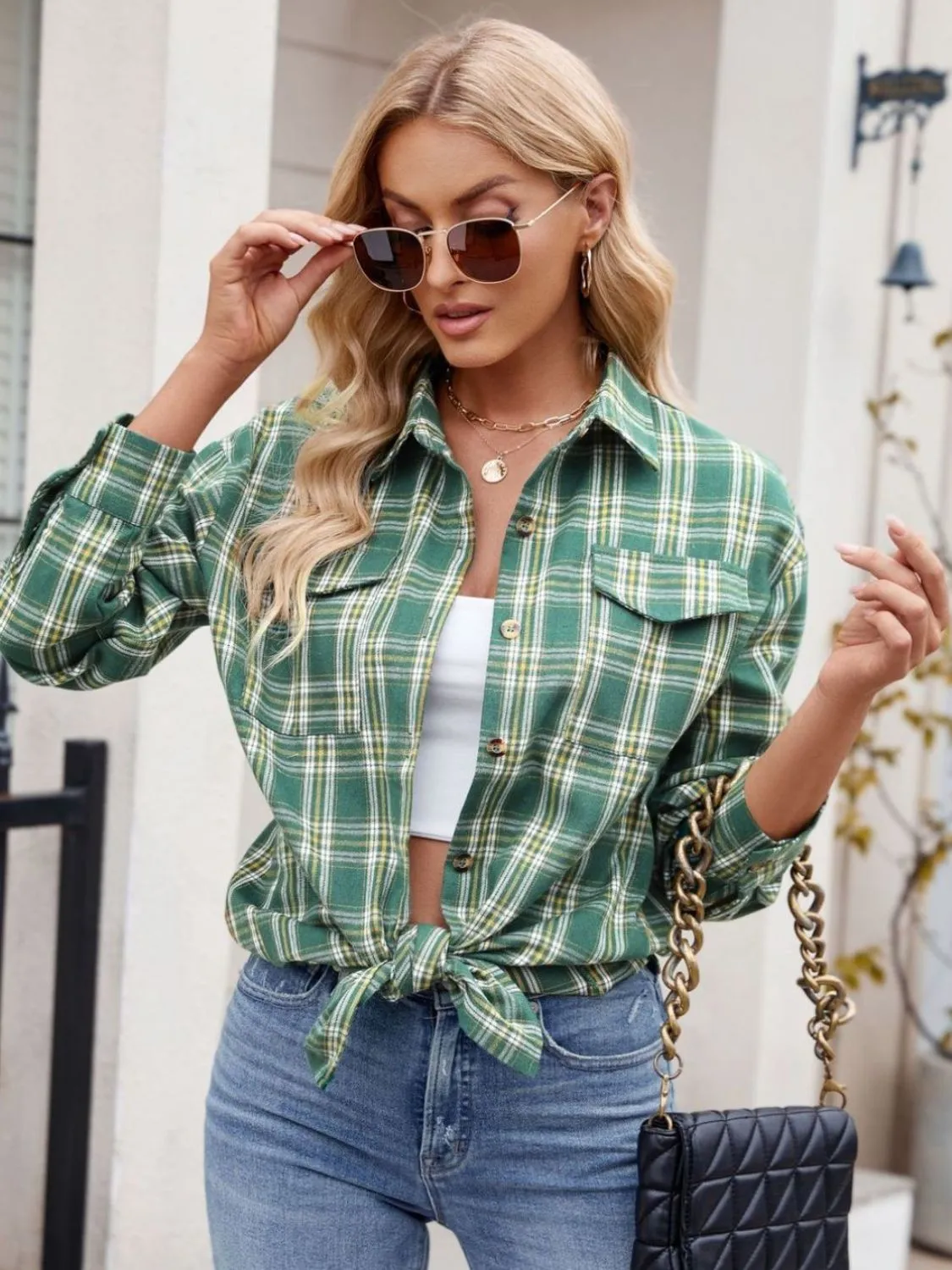 Mandy Plaid Button Up Long Sleeve Shirt S-2XL